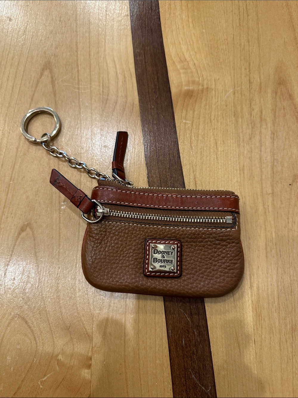 Dooney & Bourke Brown Pebbled Leather Key & Card Pouch with Key Ring